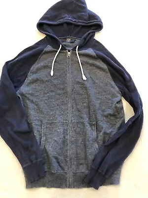 J. Crew Sweatshirt Men's Medium 100% Cotton Navy Blue Raglan Full Zip Hoodie • $27.99