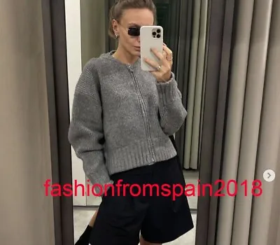 Zara New Woman Knit Bomber Jacket With Zip Grey Marl S-xl 2142/207 • $64.99