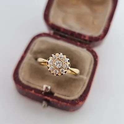 £450 • Buy Edwardian 18ct Yellow Gold 0.35ct Old Cut Diamond Halo Cluster Ring 18k 750