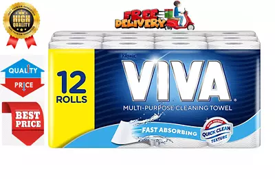 Pack Of 12 Viva Paper Towel White 12 Rolls 60 Sheets Per Roll Free Shipping AU • $30.80