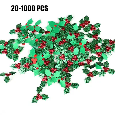 1000PCS Christmas Mini Holly & Berry Leaves Embellishments DIY Craft Decorations • £2.26