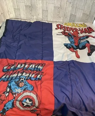 Vintage 1990’s Marvel Characters Thor Spiderman  Reversable Comforter  71 X 86 • $39.99