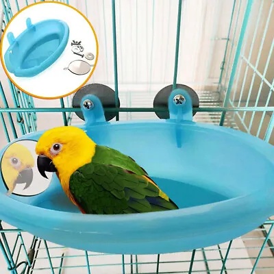 £4.99 • Buy Plastic Bird Cage Bath Basin With Mirror For Pets Small Parrot Bathtub Feeder