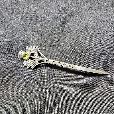 Antique Scottish Thistle Stick Pin Brooch With Peridot 925 Sterling Silver • $35