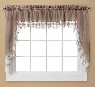 Lillian Macrame Embroidered Kitchen Curtain Collection - Linen Color (Brand New) • $14.99