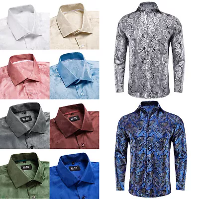 Mens Shirts Long Sleeve Slim Fit Paisley Shirt Regular Fit Button Collar Tops • £19.99