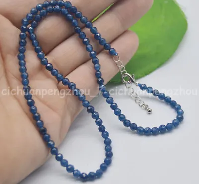 4mm Faceted Blue Ink Kyanite Round Gemstone Beads Necklace 14-36'' • $3.59