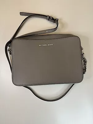 Michael Kors Jet Set Saffiano Leather Crossbody Bag Grey Purse Designer Handbag • $37.99