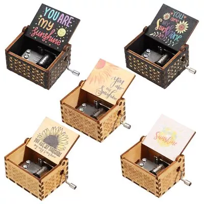 £5.07 • Buy You Are My Sunshine Music Box Black Engraved Hand-Cranked Wooden Musical Boxes