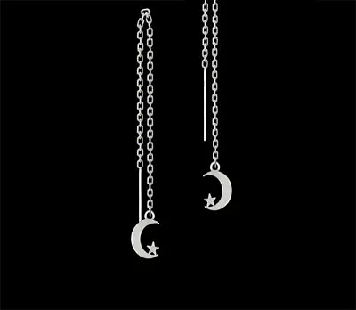 *CKSA*  925 Sterling Silver Ear Thread Threader Earrings W Moon Star Drop • $8.99