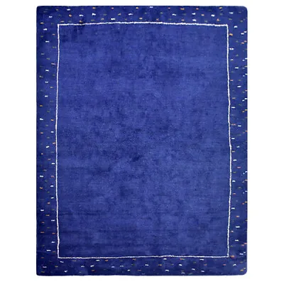 Hand Knotted Gabbeh Silk Mix 6'x9' Area Rug Solid Dark Blue BBH Homes BBLSM189 • $169.90