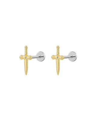 Luv Aj Dagger Flat Back Stud Earrings In Polished 14k Gold Plated • $50