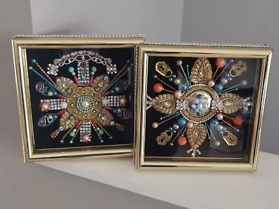 2 OOAK Vintage Costume Jewelry Assemblage Framed Wall Art Cottage Designer Chic • $120