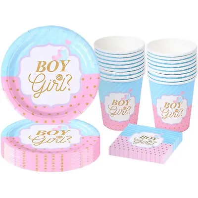 Baby Shower Gender Reveal Party Tableware Set For 16 Guests -Plates Cups Napkins • £12.99