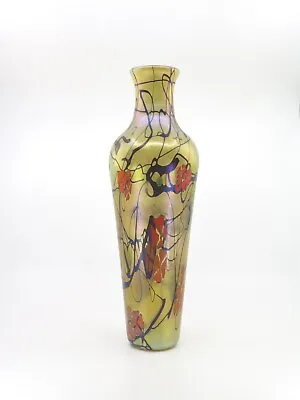 Signed Carl Radke Blown Glass Vase Orange Flowers 14.5  Tall X 4.5  Diameter • $269.73