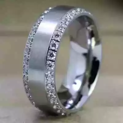 2 Ct Round Simulated Diamond Men's Wedding Ring 14K White Gold Plated 925 Silver • $96