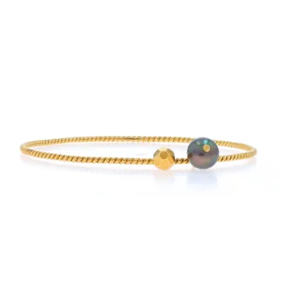 Mimi So Freshwater Pearl Bangle Bracelet 7 3/4  - Yellow Gold 18k Dangle Charms • $2399.99