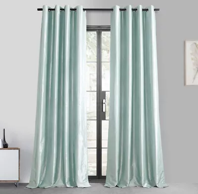 2 Faux Silk Taffeta 50” X 84” Room Darkening Blackout Grommet Curtains Pair • £33.72