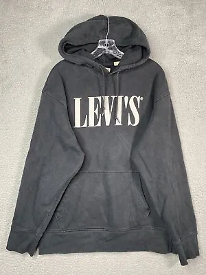 Levis Hoodie Mens Large Black Spellout Relaxed Fit Pullover Long Sleeve • $19