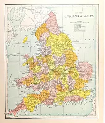 ENGLAND & WALES Antique Map Engraved 1885 - Fisk & Co. - Center Fold- Map XXIII • $14