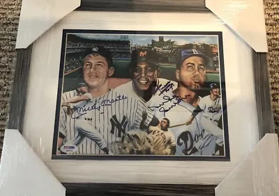 Mickey Mantle Willie Mays Duke Snider Signed 8x10 Framed Photo PSA/DNA • $893