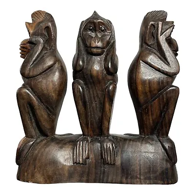 $55.99 • Buy Vintage 3 Wooden Wise Sitting Monkeys Hand Carved 4.75” See, Hear, Speak