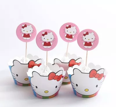 Hello Kitty Cupcake Toppers & Wrappers 24pcs Birthday Party Supplies Favours • $9.95