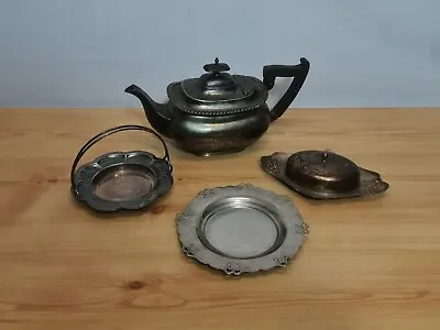 £29.99 • Buy Vintage Silver Plated Bundle - Teapot - Butter & Candy Dish - Clearence Find