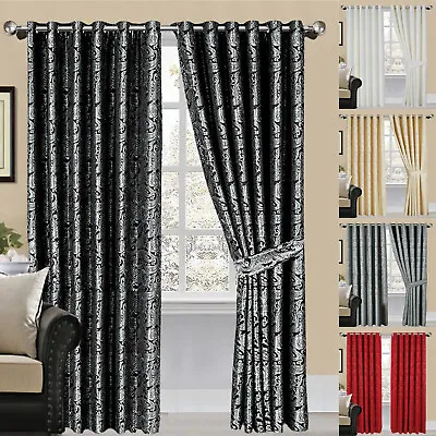 Fully Lined Luxury Quality Best Jacquard Eyelet Ready Made Pair CLEO Curtains • £10.99