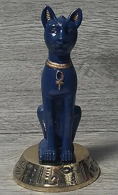 Vintage Egyptian Gooddess Bastet Statue Blue Cat Small Metal Figurine • £29.99