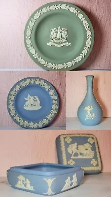 $29.99 • Buy Vintage Wedgwood Jasperware Blue Green Lot Of 4 Tray Vase Box Cherub London
