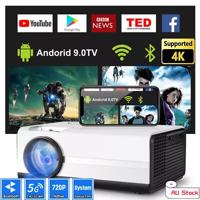 HD1080P 4K Support Smart Bluetooth Projector Android 5G WiFi Theater Home Cinema • $112.99
