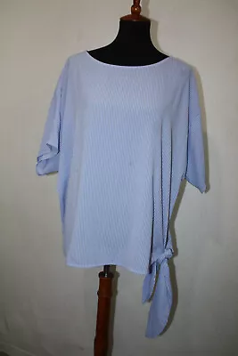 Michael Kors Sz XL Textured Blue Stripe Short Sleeve Kit Tunic Waist Knotted • $19.99