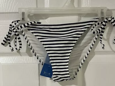 H&M Womens Tie Tanga Bikini Swim Bottom  Black & White Stripe Low Rise Sz12 New • $9.88
