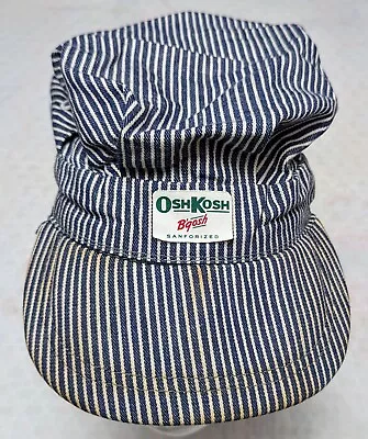 Vtg OshKosh B'gosh Sanforized Hickory Stripe Railroad Hat Cap Engineer SMALL • $11.95