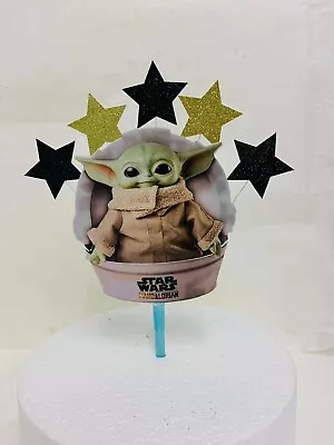 Baby Yoda Star Wars Birthday Cake Topper In Pick Cake Display (Unofficial) • £6.99