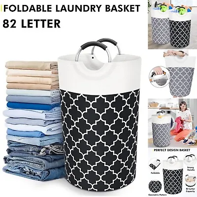 Large Laundry Basket 82L Collapsible Fabric Dirty Washing Clothes Hamper Bin Bag • £9.99