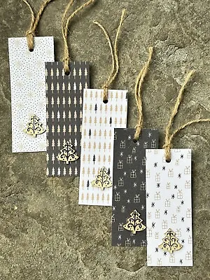 Christmas Gift Tags X5 Handmade Christmas Tree Black White Xmas Vintage Present • £1.99