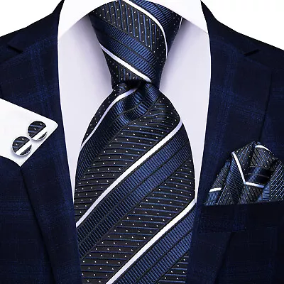 Men's Tie Extra Long Silk Paisley Floral Striped Tie Handkerchief Cufflinks Set • £9.59