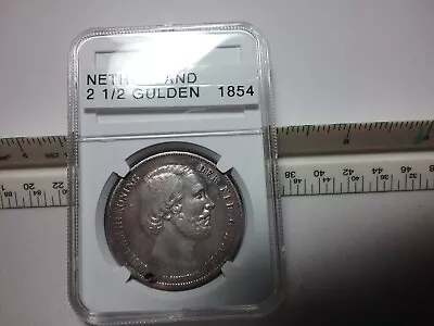 1854 Netherland 2 1/2 Gulden Silver Crown • $58