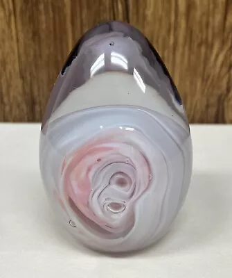 Vintage 🔥 Rose Pink Glass Egg Swirl & Bubble Art Glass Paperweight  VERY HEAVY • $10.31