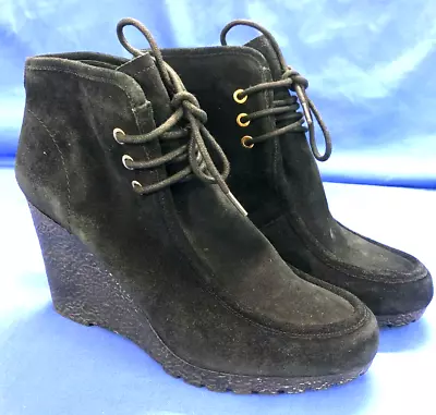 MICHAEL KORS  Rory  BLACK Suede LACE-UP Wedge Heel ANKLE BOOTIES Chukkas 9.5M  • $20