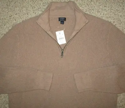 J CREW Waffle Sweater HEAVY Knit 1/4 Zip Cotton  Mock Pullover Men L Khaki Beige • $29.95