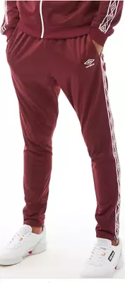 19Ap Umbro Men's Sport  Joggers Tracksuit Bottoms Retro Burgundy RED WHITE LARGE • £17.50