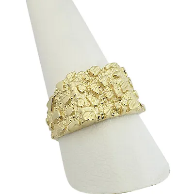 Solid 14K Yellow Gold Large Diamond Cut Mens Nugget Ring Size 5 - 15 • $429