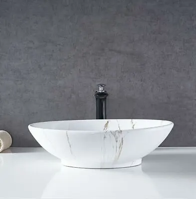 Basin Top Ceramic Wash Basin Bathroom Sink Bowl Above Counter White Marble • $170