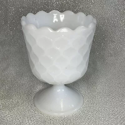 Vintage E.O. Brody Milk Glass Honeycomb Compote Bowl Planter Footed Scallop • $9