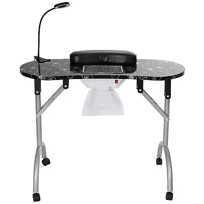 Portable Manicure Nail Table On Wheels With Dust Collector LED For Home Spa W8Y4 • $120.98