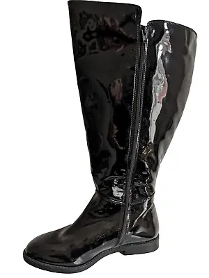Womens Black Wide Eee Fit Low Block Heel Knee High Boots U.k Size 6 • £24.49