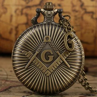 Steampunk Freemasons G Antique Quartz Pocket Watch For Men Women Necklace Chain • $4.59